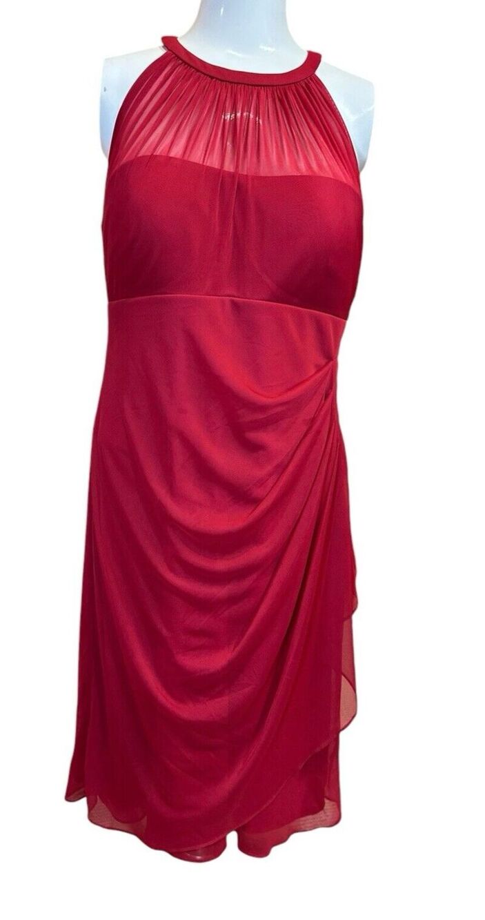 Bodycon dress red sheer high neck over sweetheart bust size 8 romantic glam